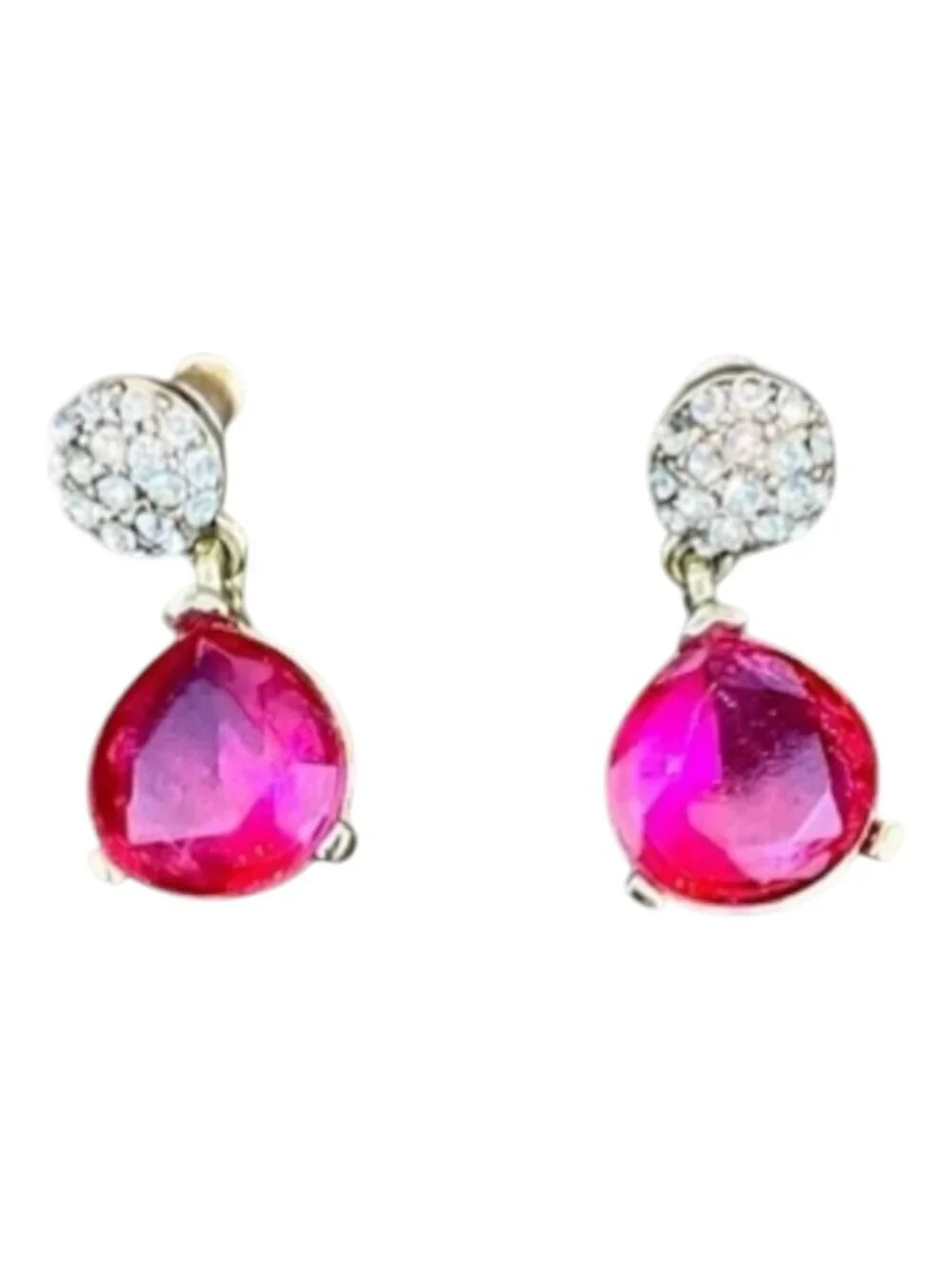 Pink Earrings Rhinestone Post Back and Three Quarter Inch Drop Round